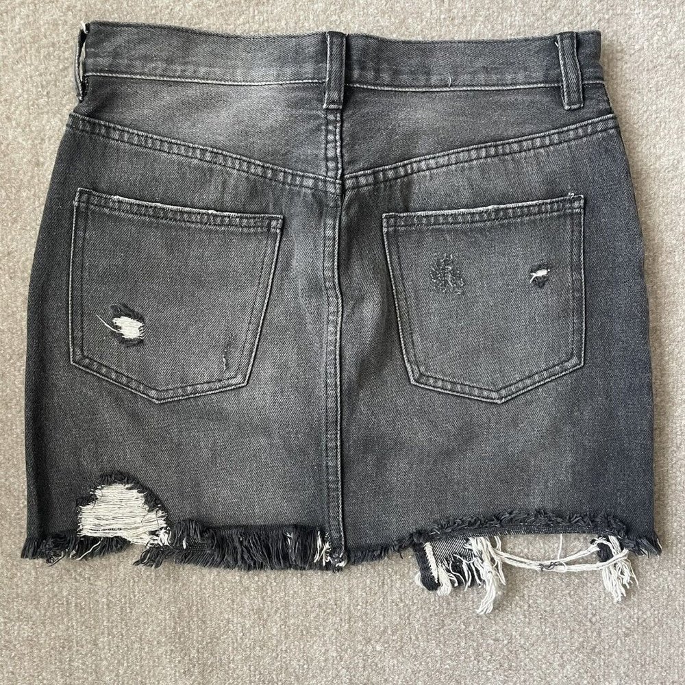 We the Free Denim Skirt Womens 26 Light Wash Black 100% Cotton Distressed Jean - Picture 6 of 7